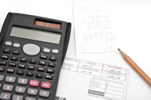 calculator and bills